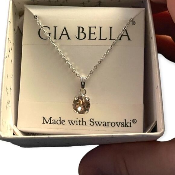 Gia Bella Sterling Silver Round Light Pink Swarovski Crystal Necklace - Picture 1 of 14